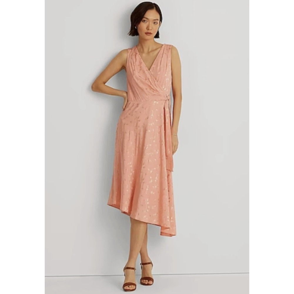 Lauren Ralph Lauren Pink Sleeveless Wrap Midi Dress